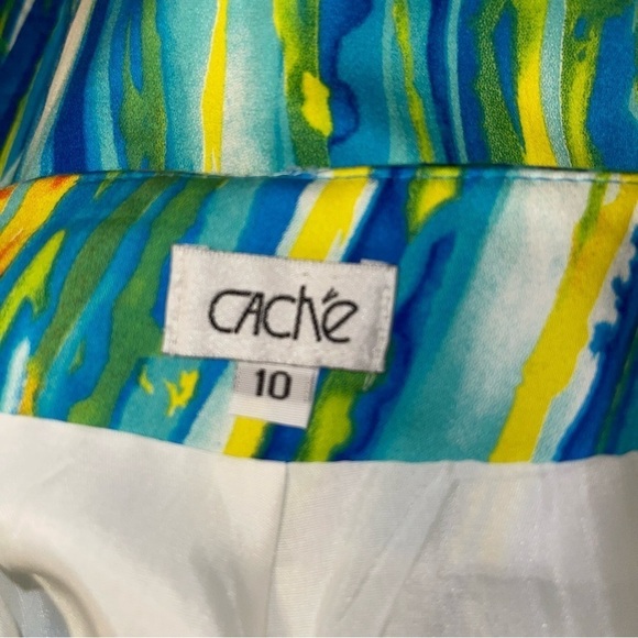 Cache Women Cotton Blend Multicolor Waterfall Print Suit Size 10/12 - Picture 7 of 8